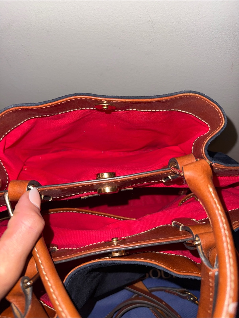 Dooney & Bourke Black Suede Satchel with Brown Leather Trim - Picture 4 of 7